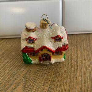 Old World Christmas Glass Christmas House Ornament Glittery Cozy Winter Holiday
